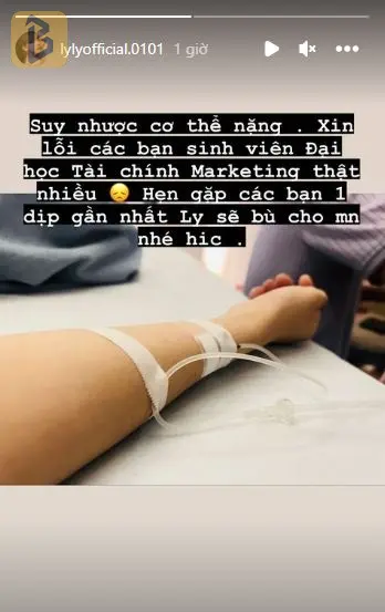 Cô nàng chia sẻ hình ảnh đang truyền nước biển, không quên trấn an người hâm mộ bằng cách hẹn gặp các bạn vào dịp gần nhất.